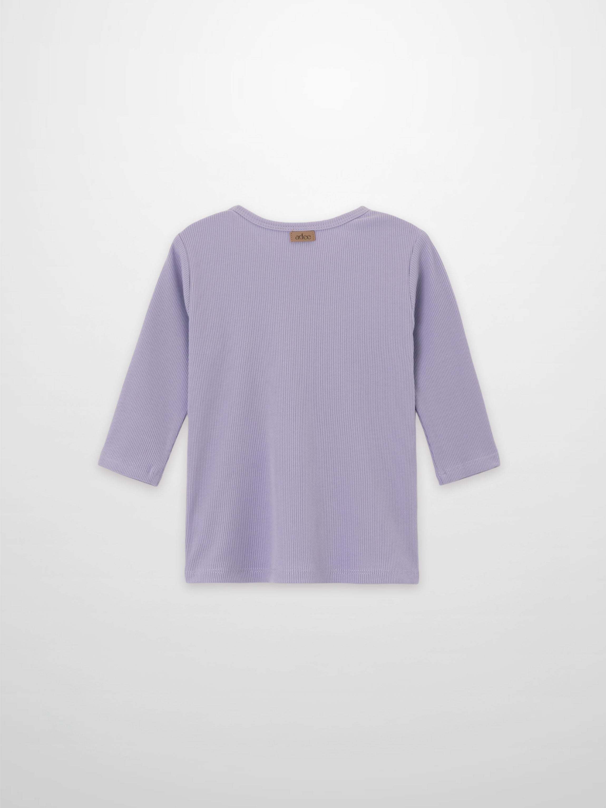 3/4 sleeve lavender ribbed T-shirt for girls by Adee, back view.