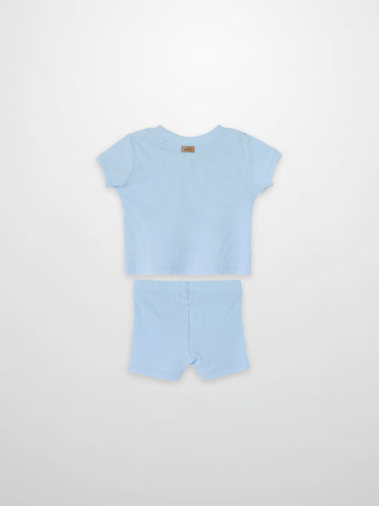 Short Sleeve Boxy T-shirt  &amp; Shorts Set - Light Blue