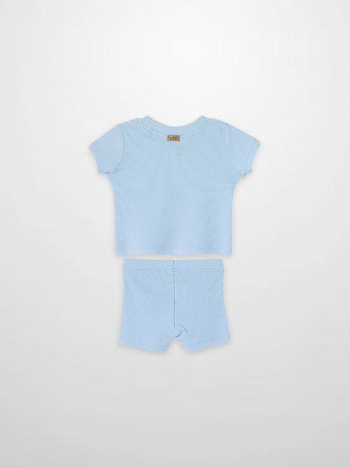 Adee light-blue short-sleeve boxy T-shirt and ribbed shorts set for little boys