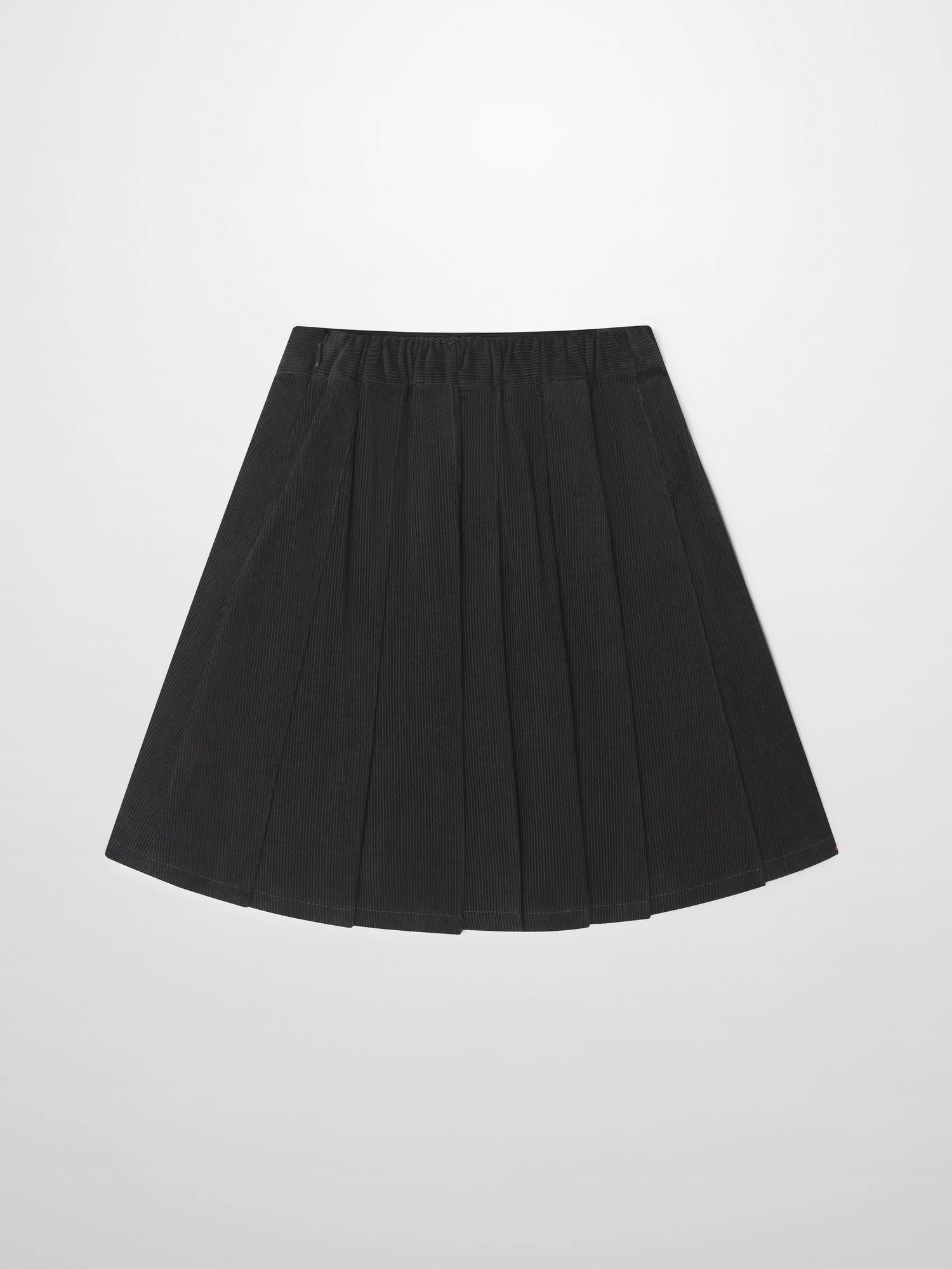 Girls corduroy pleated skirt in grey with elastic waistband.