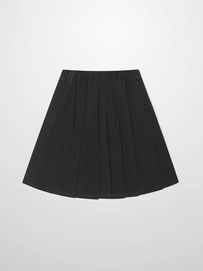 Girls corduroy pleated skirt in grey with elastic waistband.