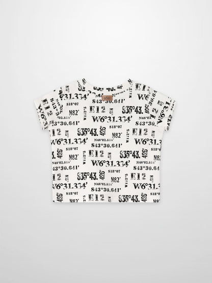 Number Print T-shirt for boys; white with all-over coordinate-style black numbers, Adee