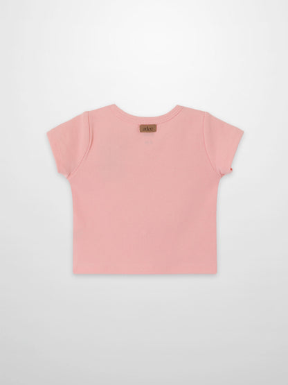 Short sleeve T-shirt for girls by Adee in light pink with back neck brand label