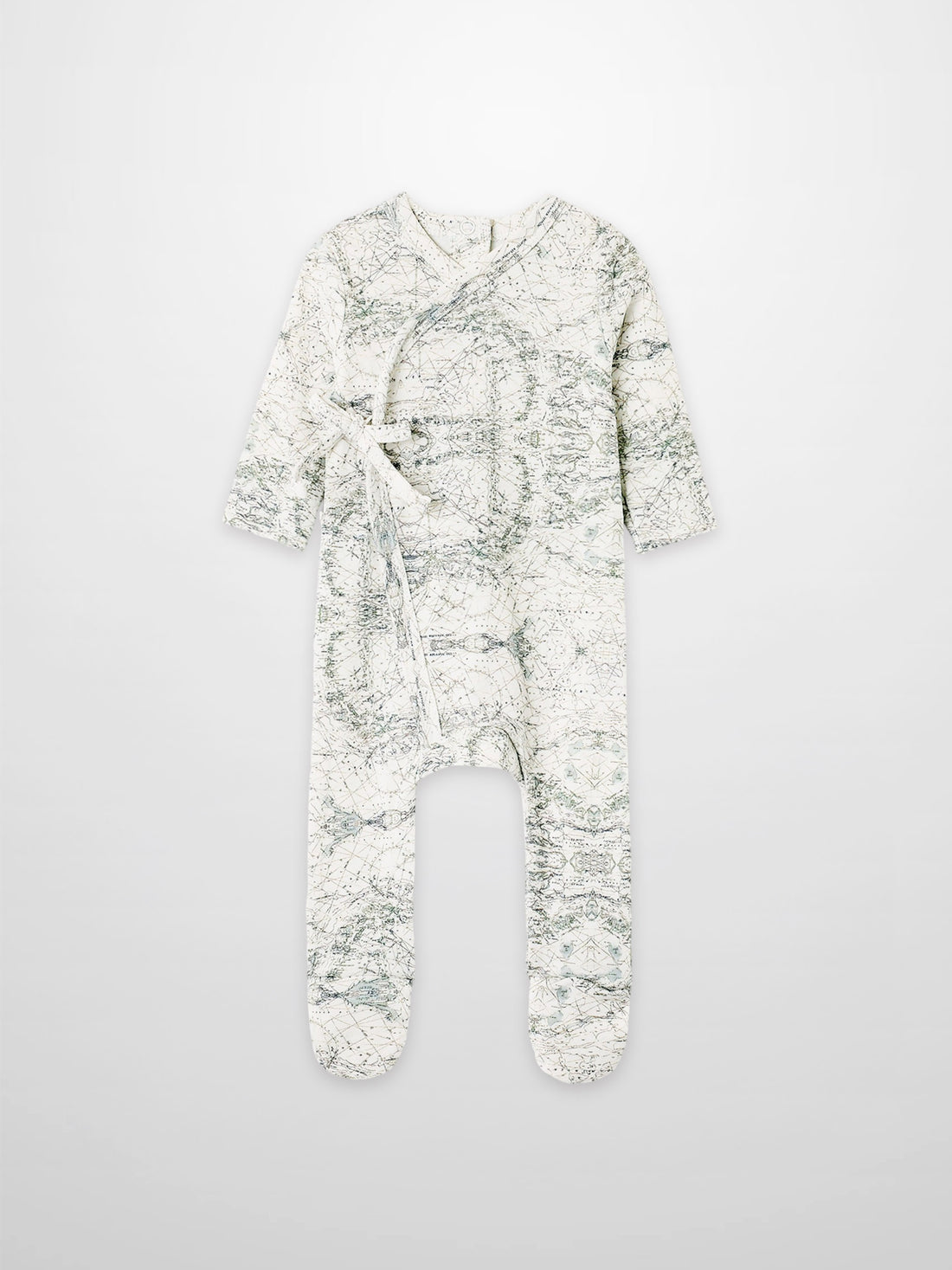 Map Stretchy boys romper by Adee in a sage green map print