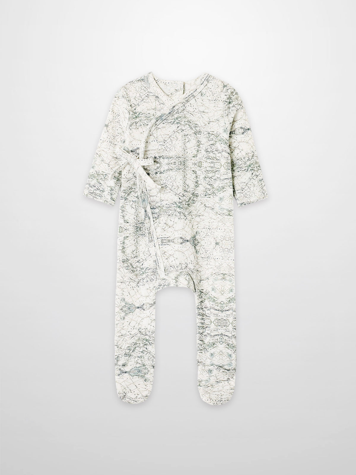 Map Stretchy boys romper by Adee in a sage green map print