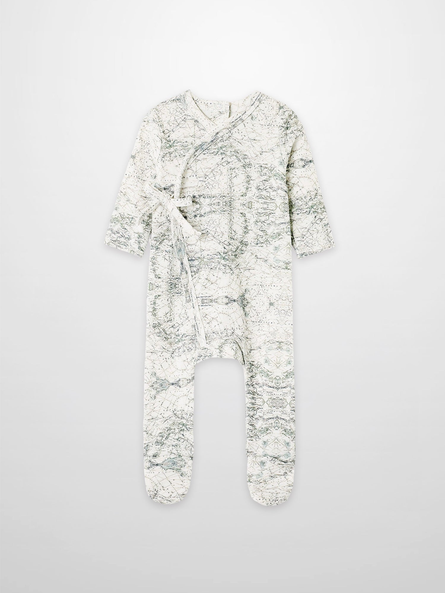 Map Stretchy boys romper by Adee in a sage green map print