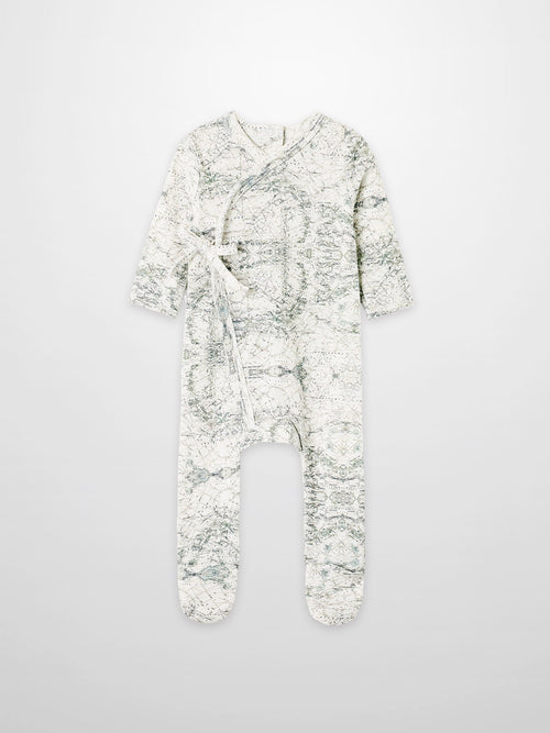 Map Stretchy boys romper by Adee in a sage green map print