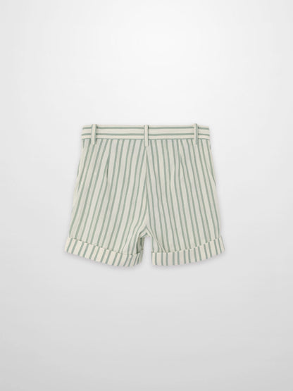Green striped dressy denim shorts for boys by Adee