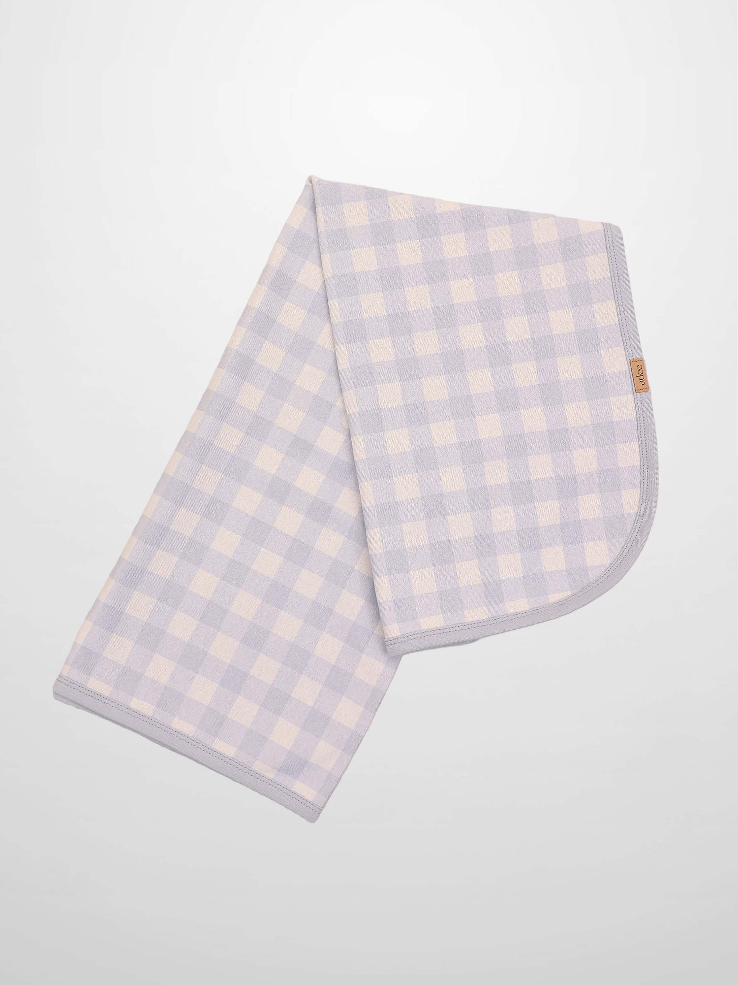 Teddy Frame Blanket by Adee, lavender and cream gingham boys swaddle blanket