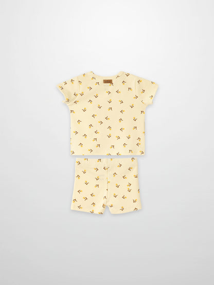 Butter Yellow Tulip Short Sleeve T-Shirt &amp; Shorts Set by Adee for little girls