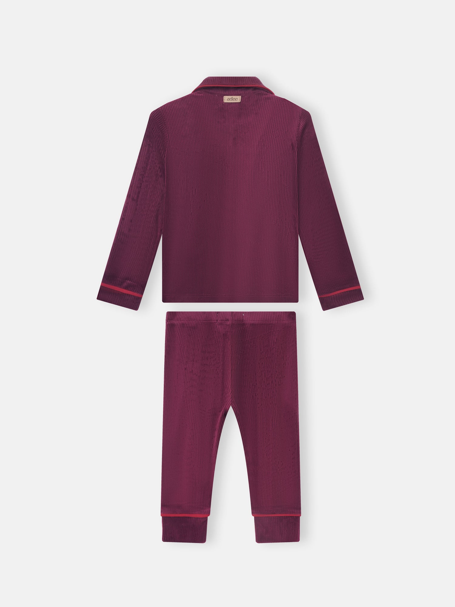 Ribbed Velour Pajamas for girls burgundy by Adee; 2-piece top and bottom set.