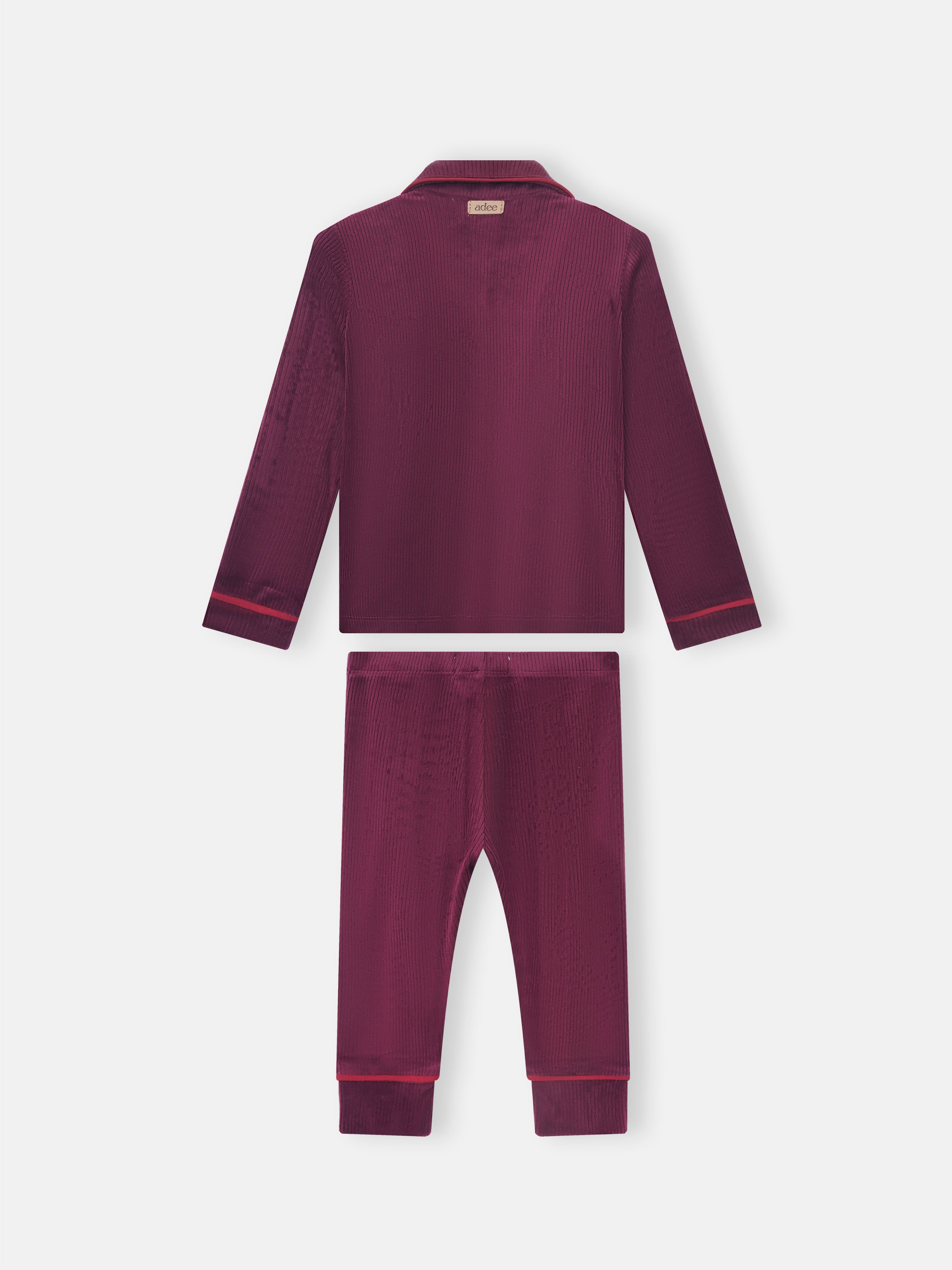 Ribbed Velour Pajamas for girls burgundy by Adee; 2-piece top and bottom set.