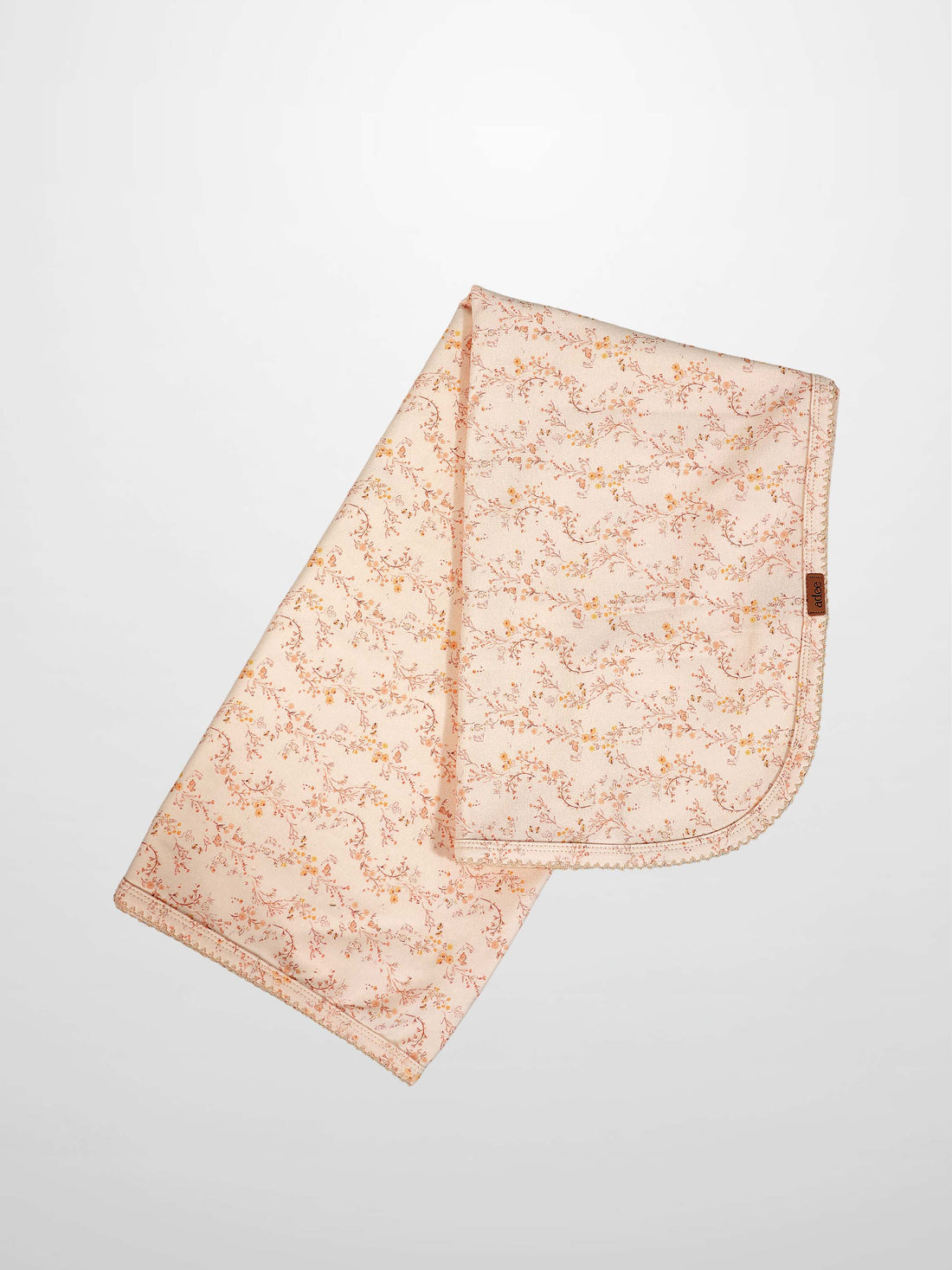 Sweet Meadow Blanket by Adee; pink floral girls swaddle receiving blanket with scalloped edge