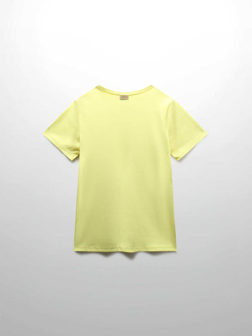 Back view yellow ribbed t-shirt boys