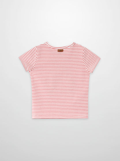 Little Paris Short Sleeve T-Shirt by Adee; white with red stripes for girls