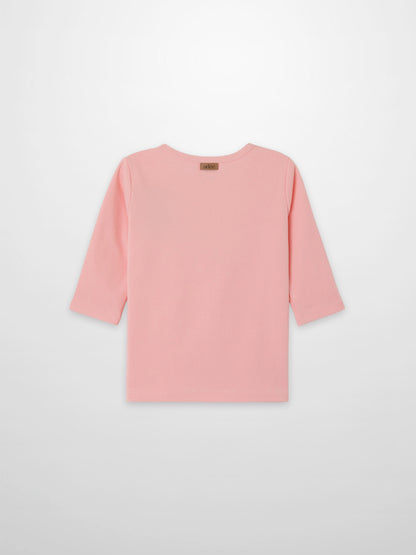 Girls light pink 3/4 sleeve T-shirt by Adee, plain back