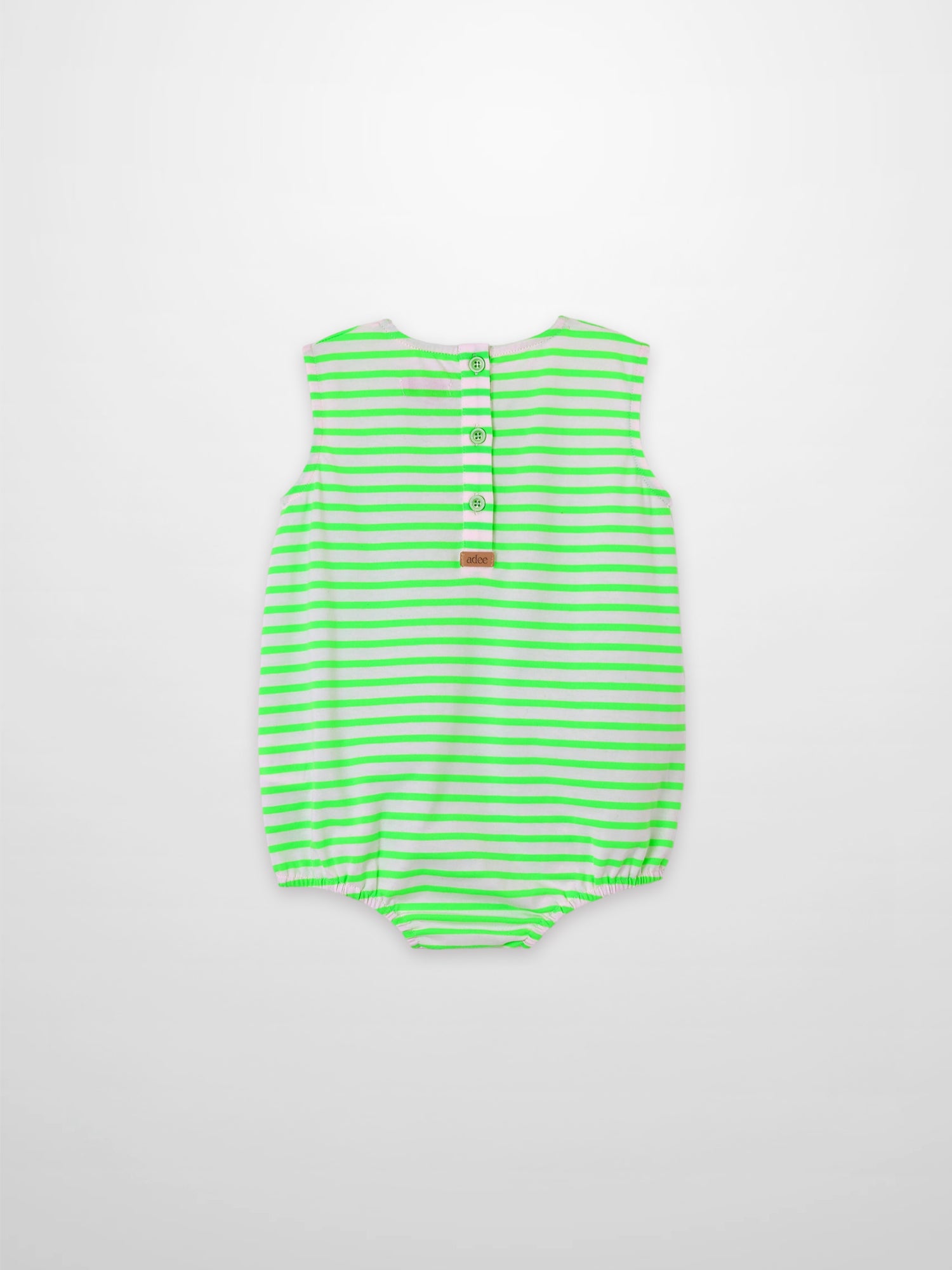 Adee neon green striped sleeveless romper for boys with back buttons