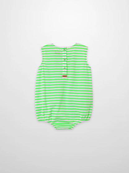 Adee neon green striped sleeveless romper for boys with back buttons