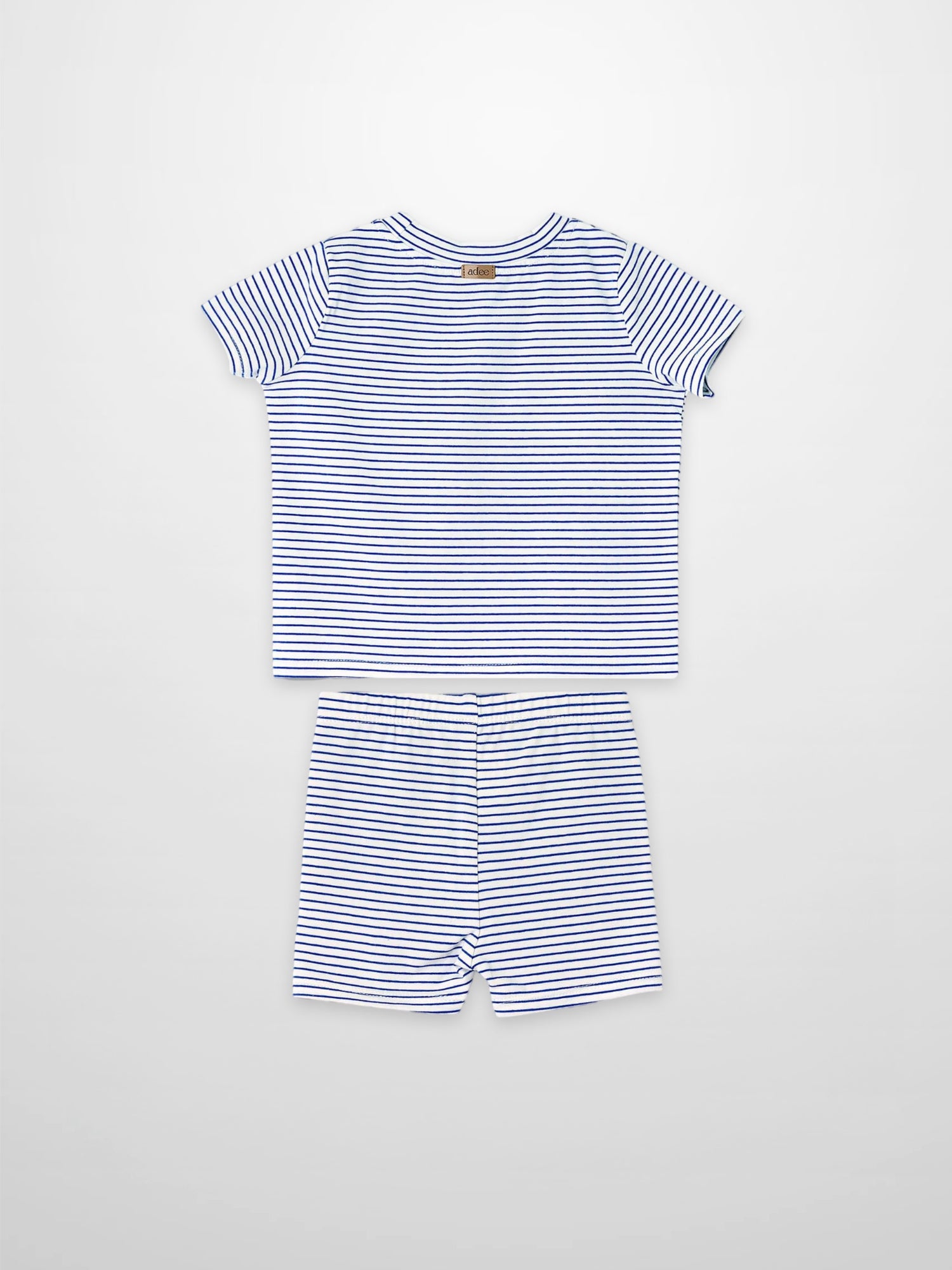 Eiffel Tower Shorts Set, two-piece blue-and-white striped outfit for little boys by Adee