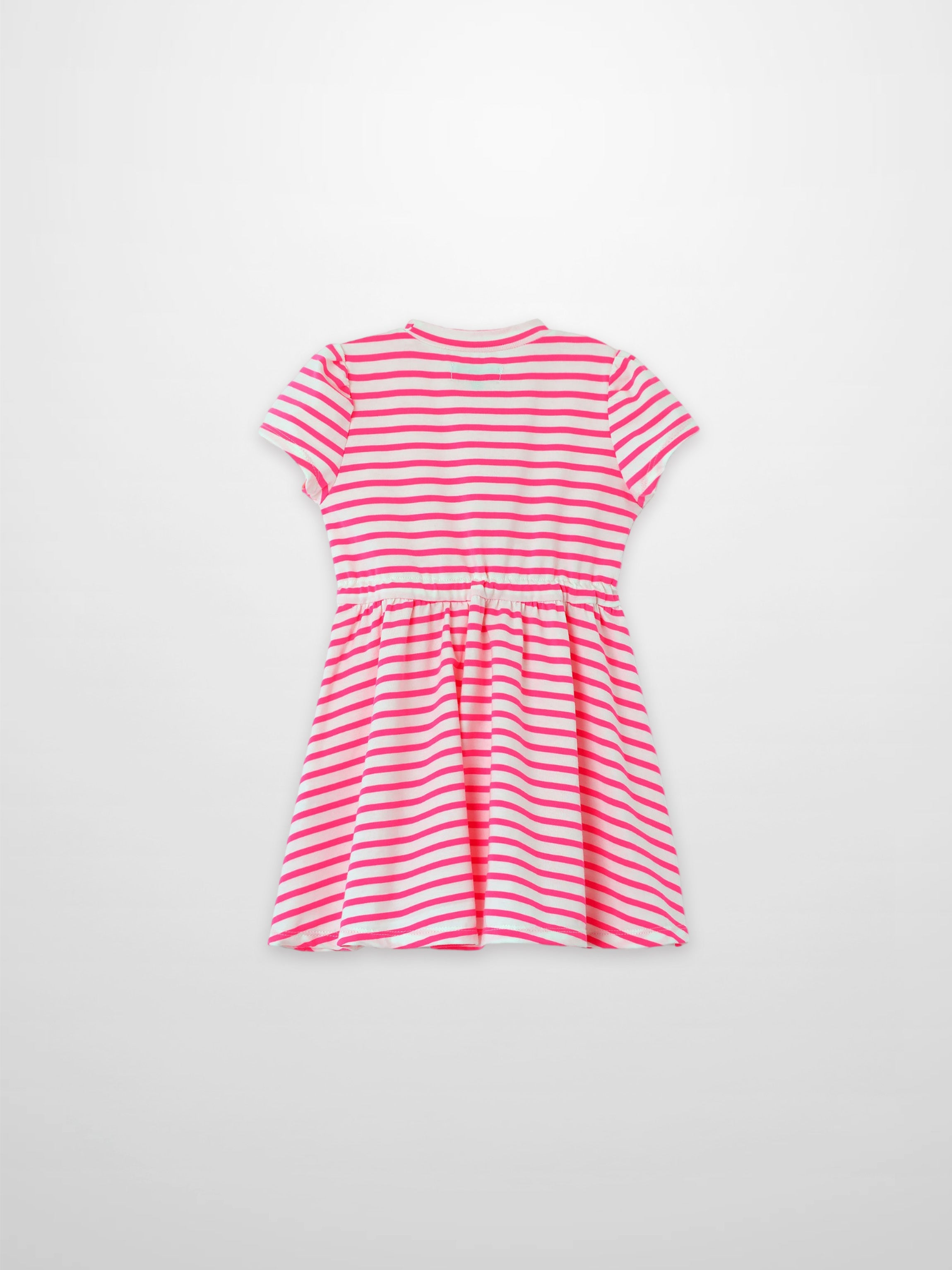 Adee neon pink striped dress, short sleeves, elastic waist, girls&