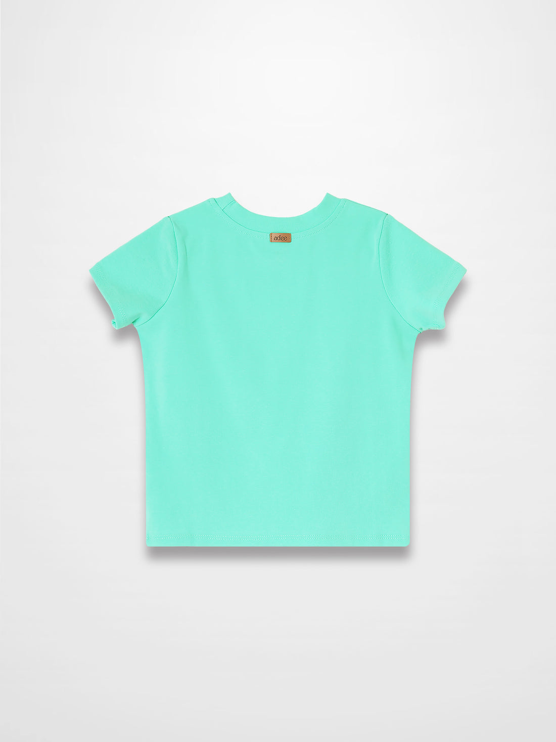 Mint green Thin Ribbed T-Shirt, back view laid flat with small neckline label.
