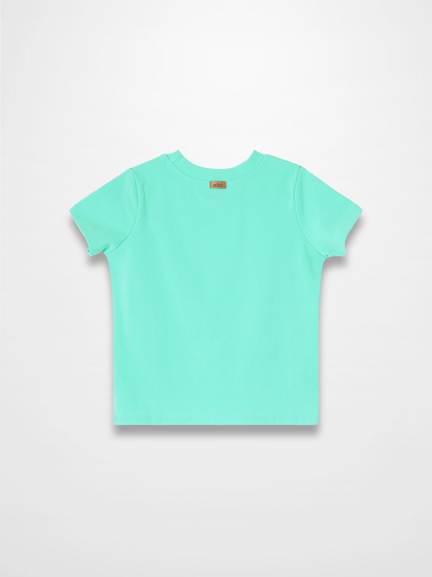 Mint green Thin Ribbed T-Shirt, back view laid flat with small neckline label.