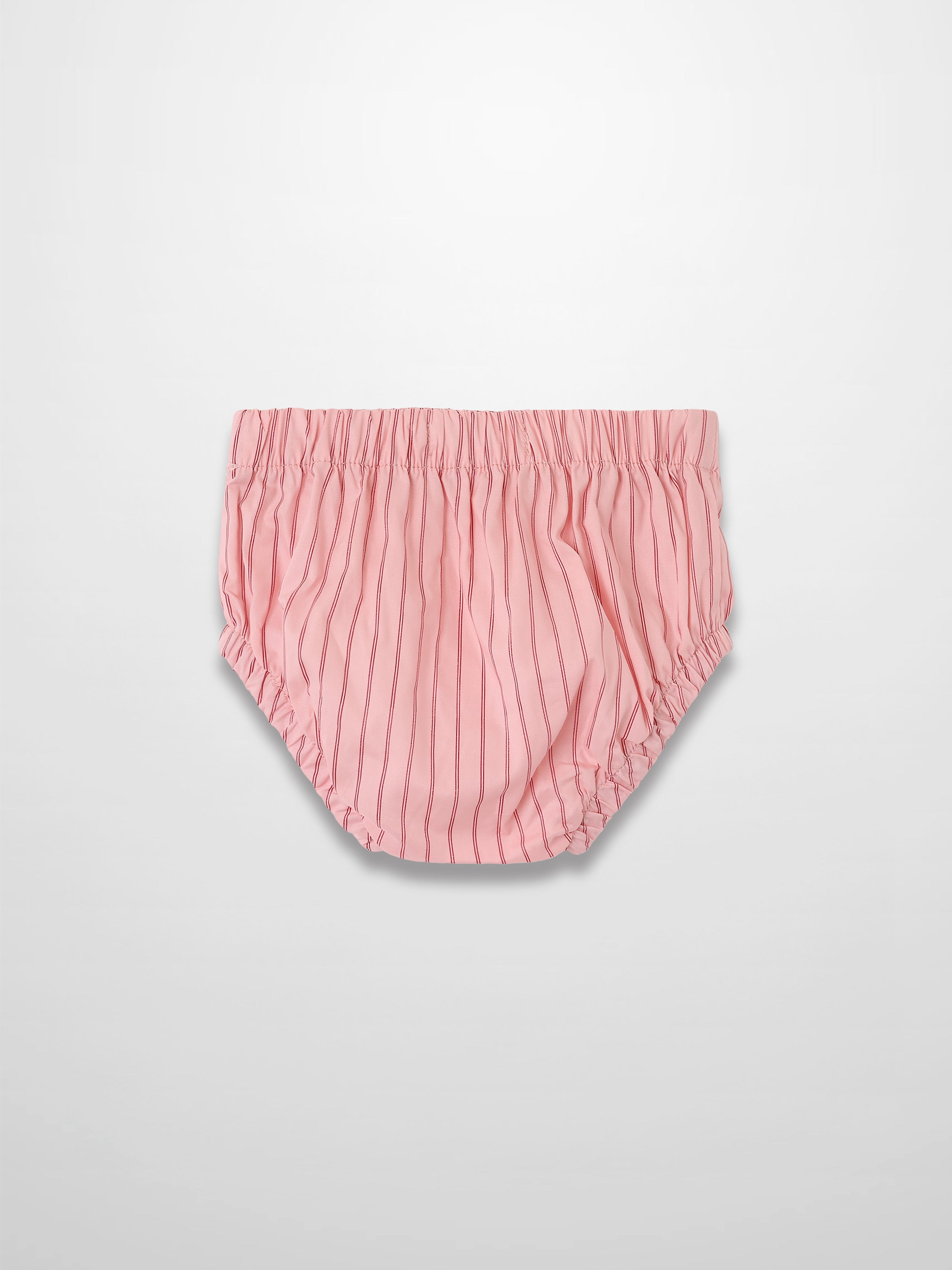 Pink striped cotton bloomers with elastic waist and leg openings