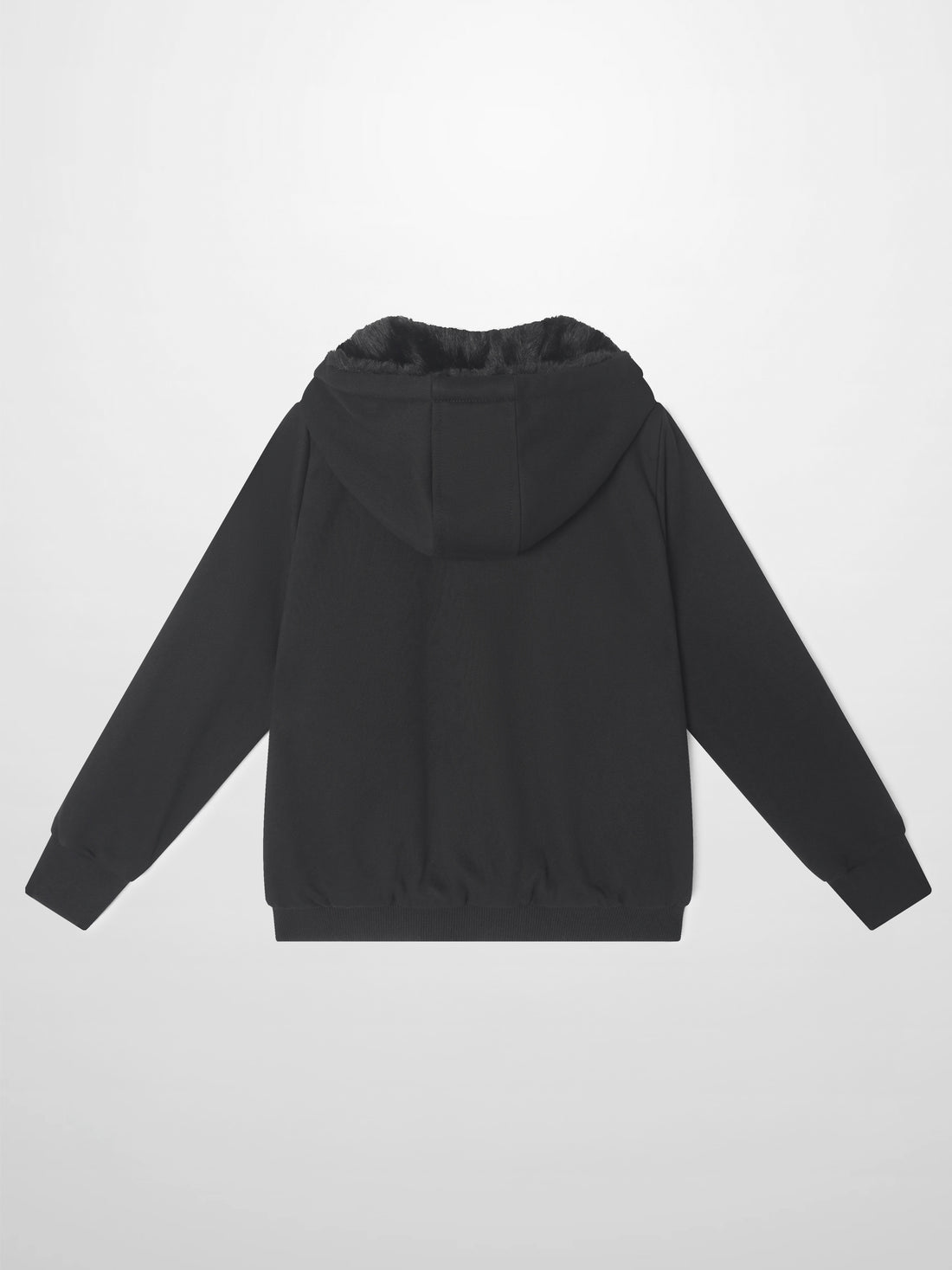 Fur lined black hooded sweatshirt by Adee; unisex tops