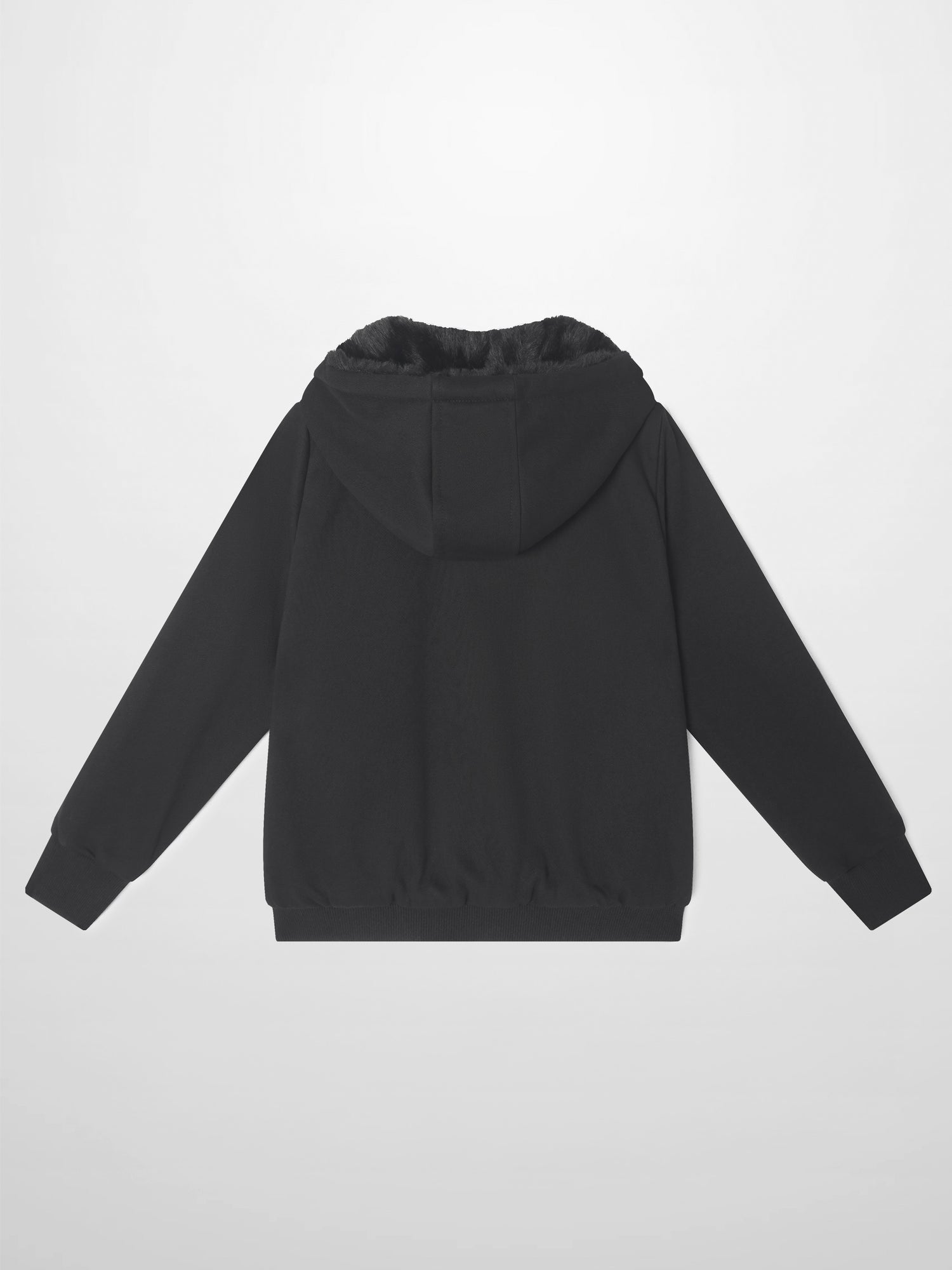 Fur lined black hooded sweatshirt by Adee; unisex tops