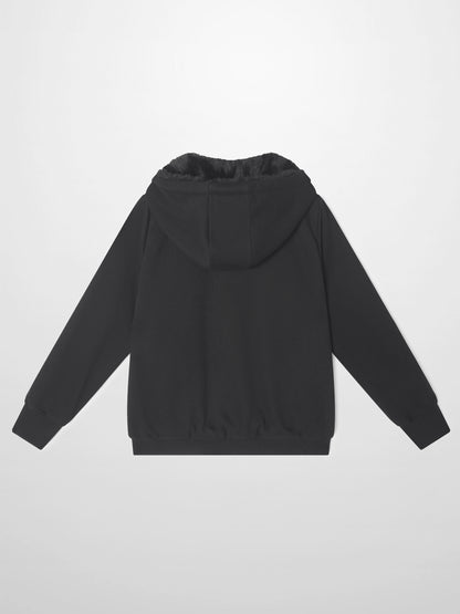 Fur lined black hooded sweatshirt by Adee; unisex tops