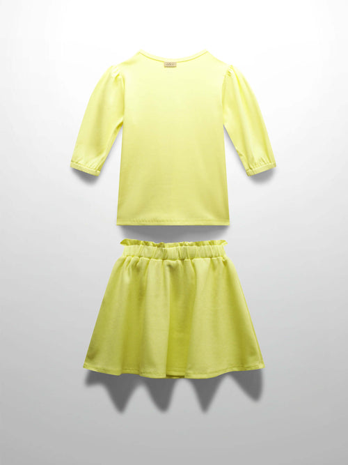 Yellow ribbed skirt and shirt for girls