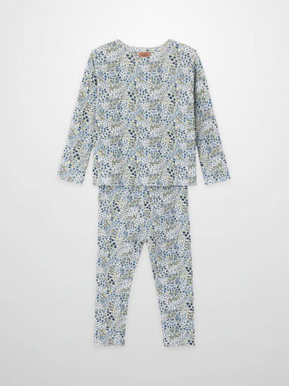 Blue floral girls pajamas set by Adee with a long-sleeve top and matching pants
