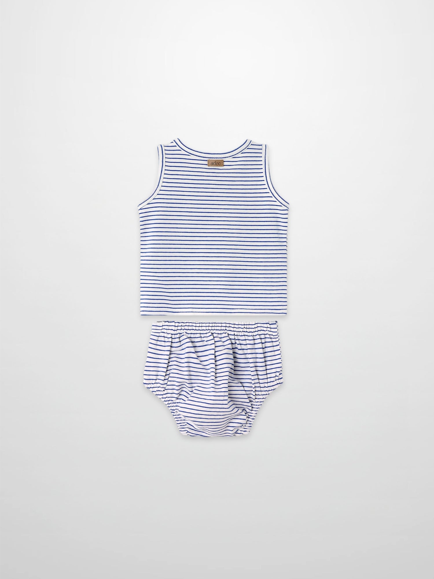 Eiffel Tower bloomers &amp; tank set; 2-piece Adee outfit in white with navy stripes for little boys