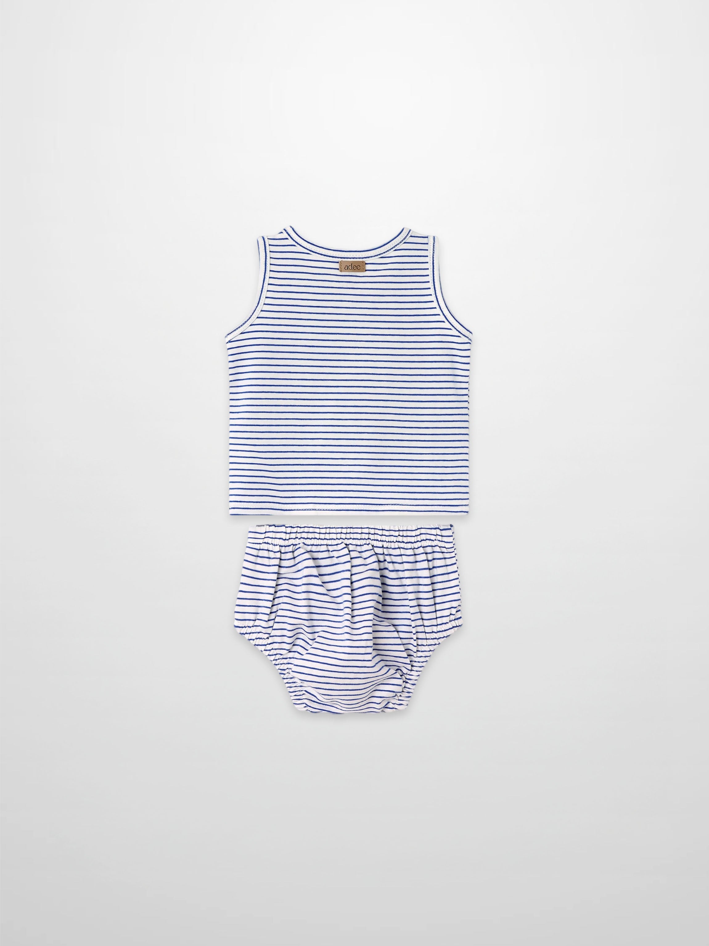 Eiffel Tower bloomers &amp; tank set; 2-piece Adee outfit in white with navy stripes for little boys
