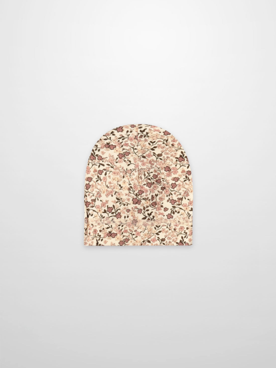 Purple Flower Hat for girls by Adee; beige fabric with all-over pink floral print.