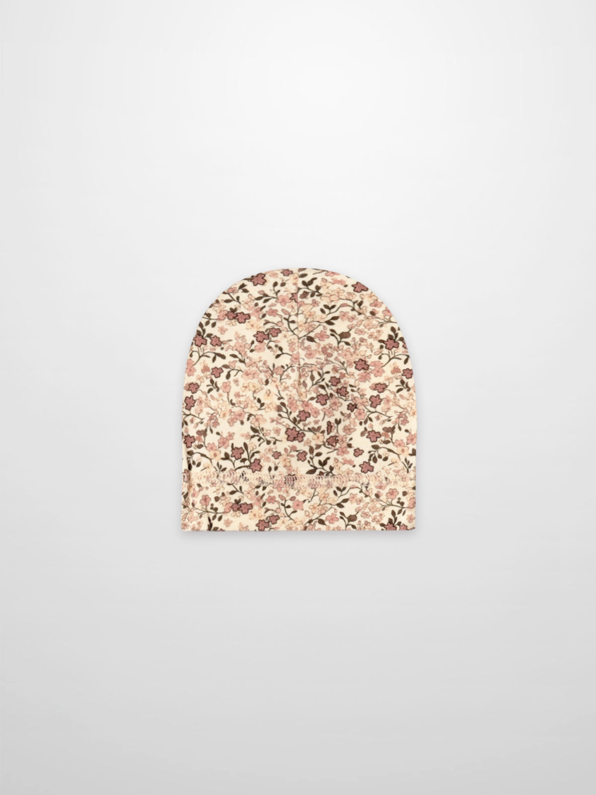 Purple Flower Hat for girls by Adee; beige fabric with all-over pink floral print.