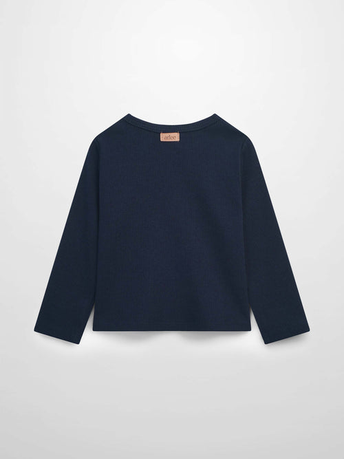 Thin ribbed cardigan navy, unisex dressy top by Adee