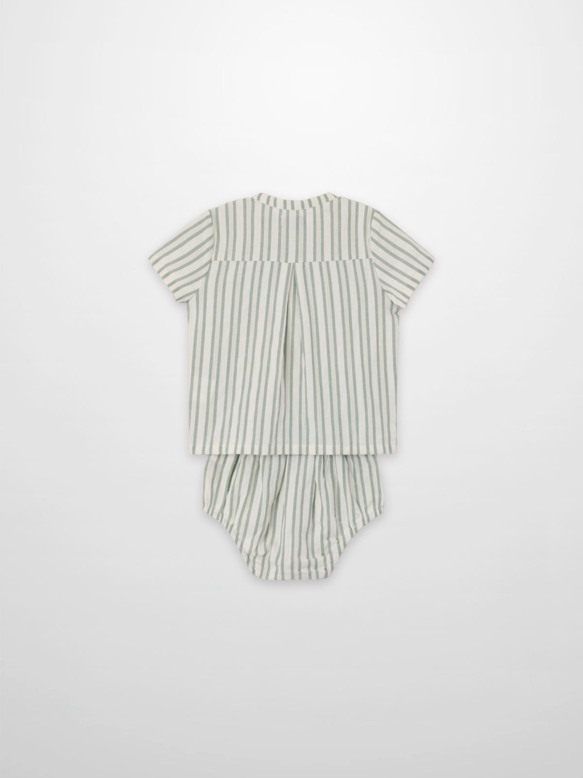 Green striped shirt and bloomers set for little boys; two-piece dressy outfit