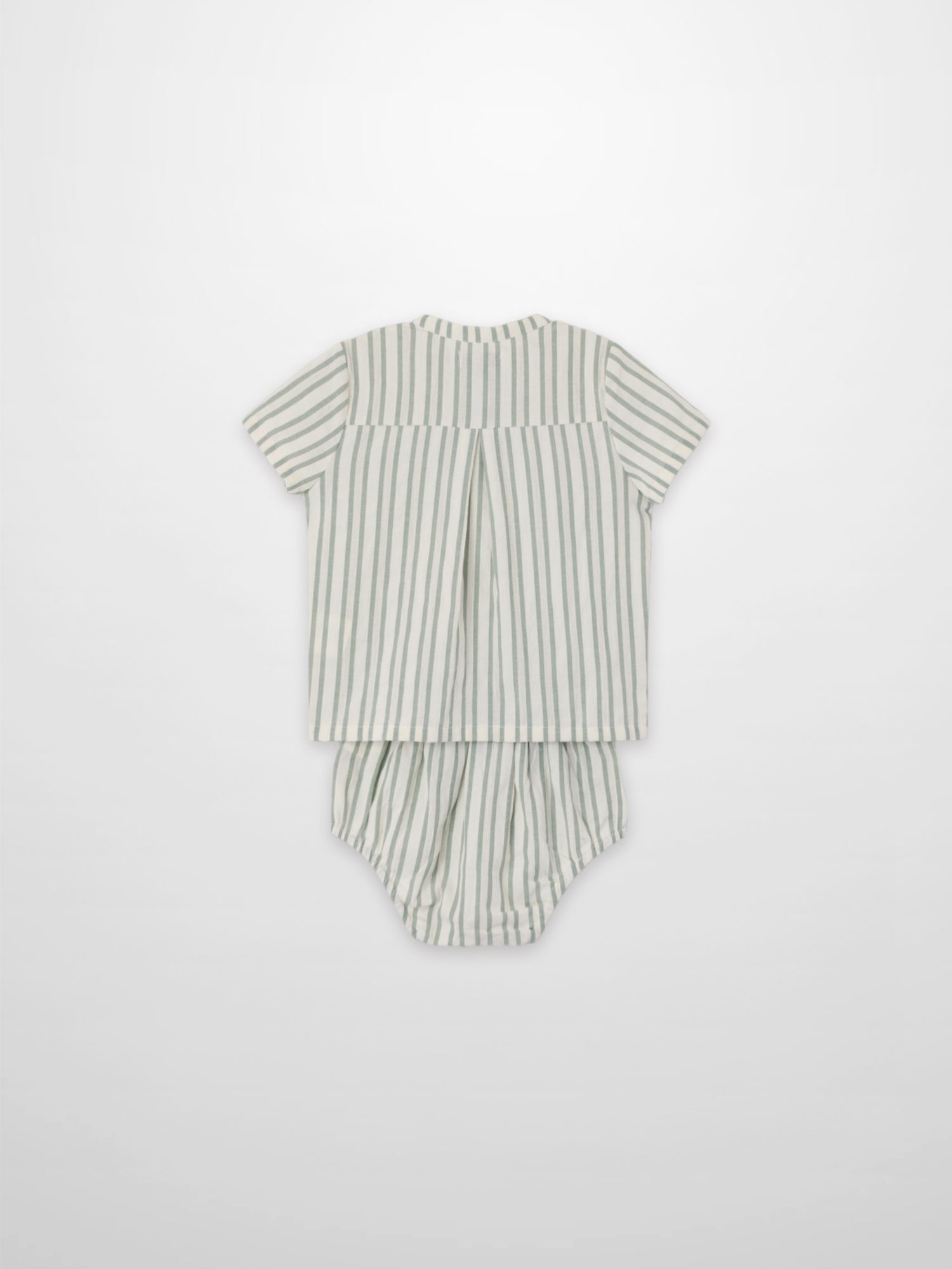 Green striped shirt and bloomers set for little boys; two-piece dressy outfit