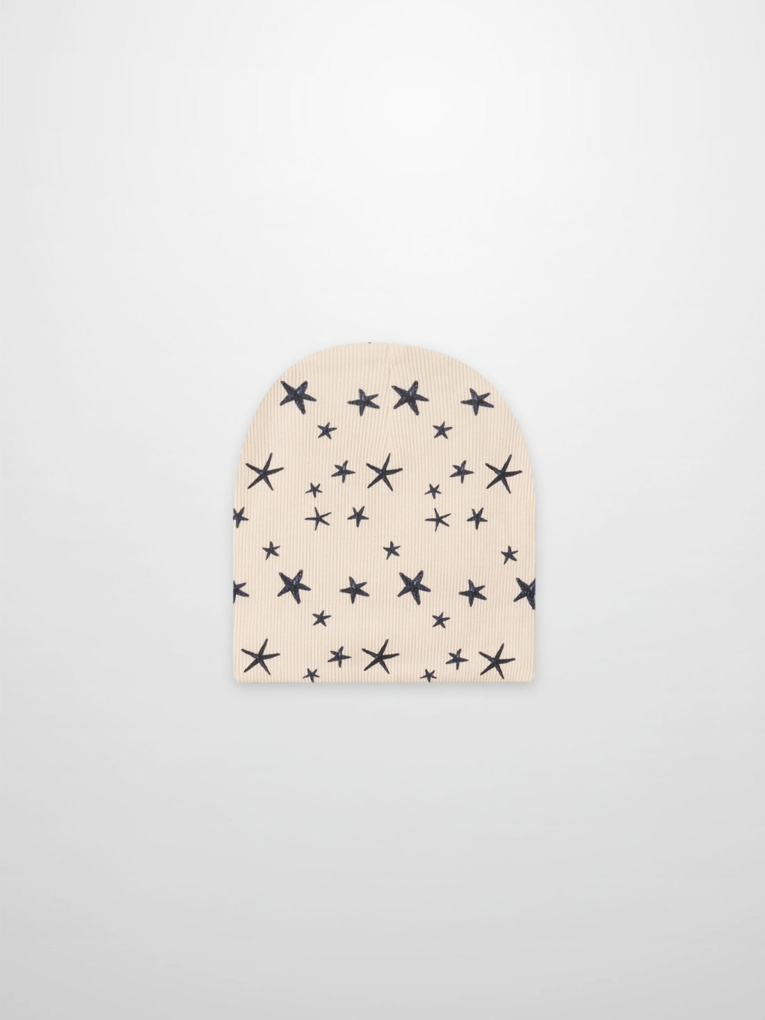 Star Beanie for boys in beige knit with navy star pattern