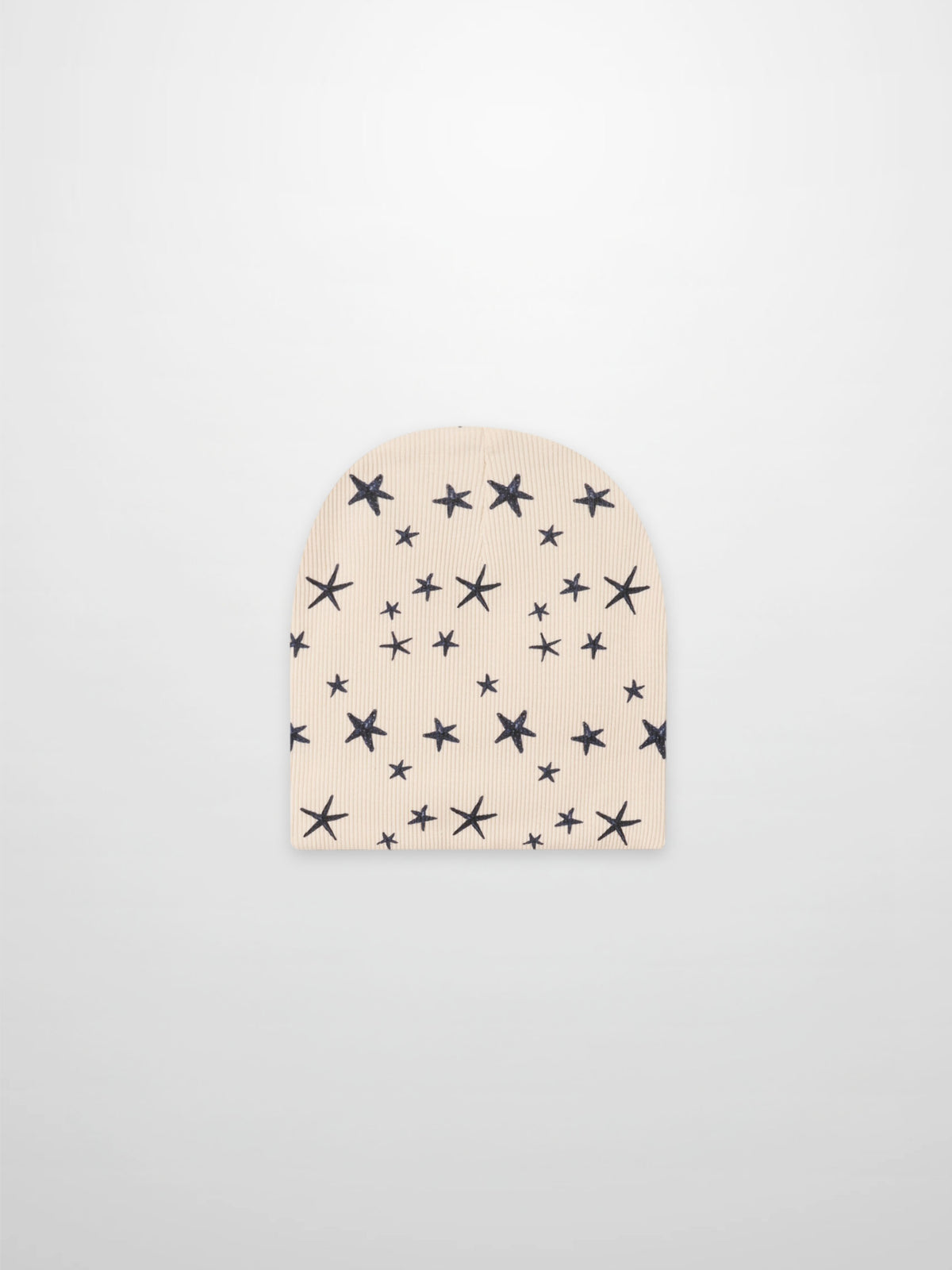 Star Beanie for boys in beige knit with navy star pattern