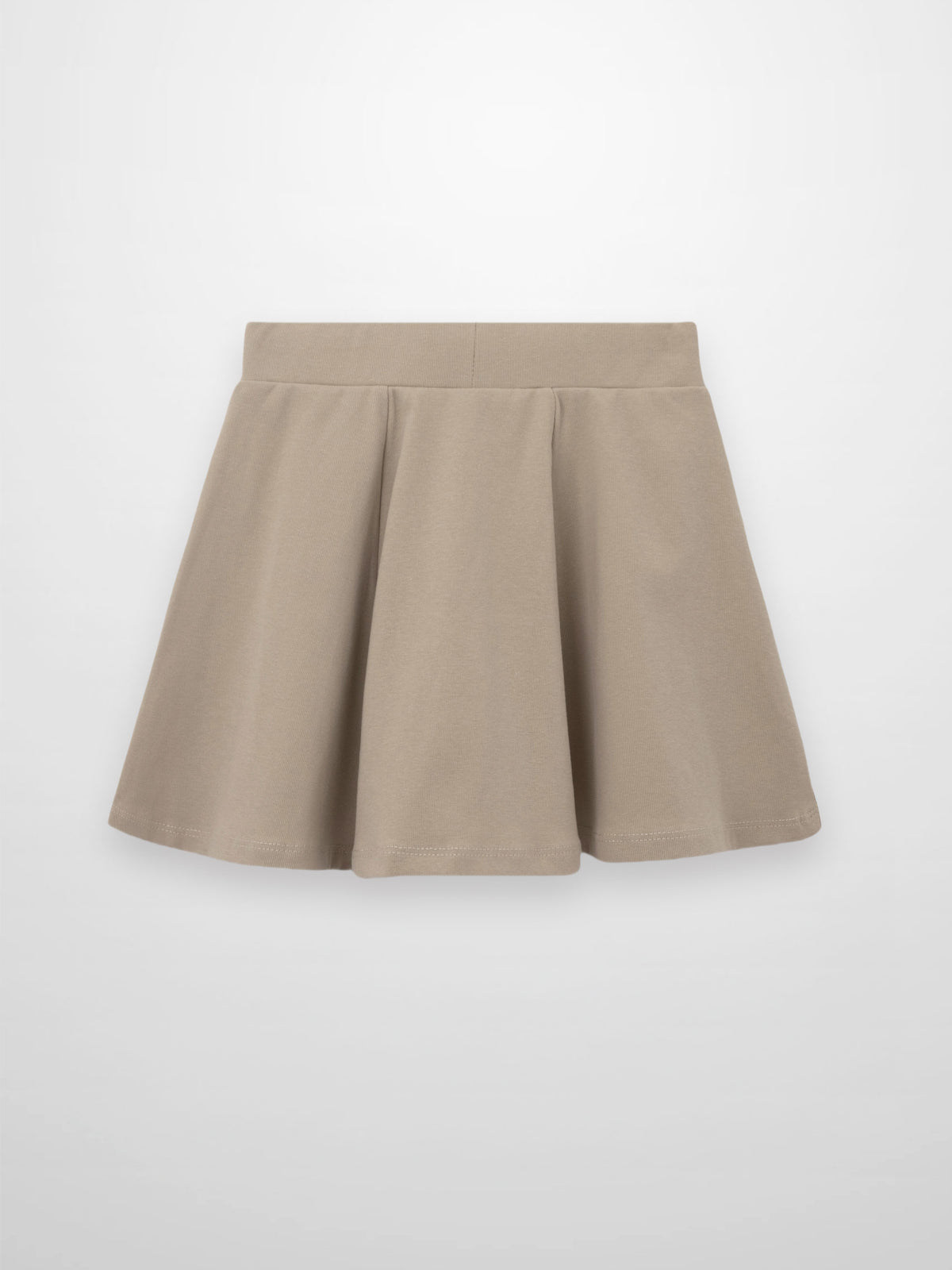 Taupe six-panel skirt with waistband.