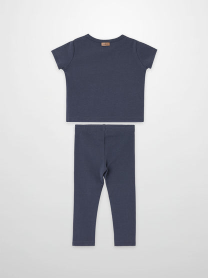 Teddy Frame Set for little boys by Adee; navy blue tee and matching leggings (2-piece)