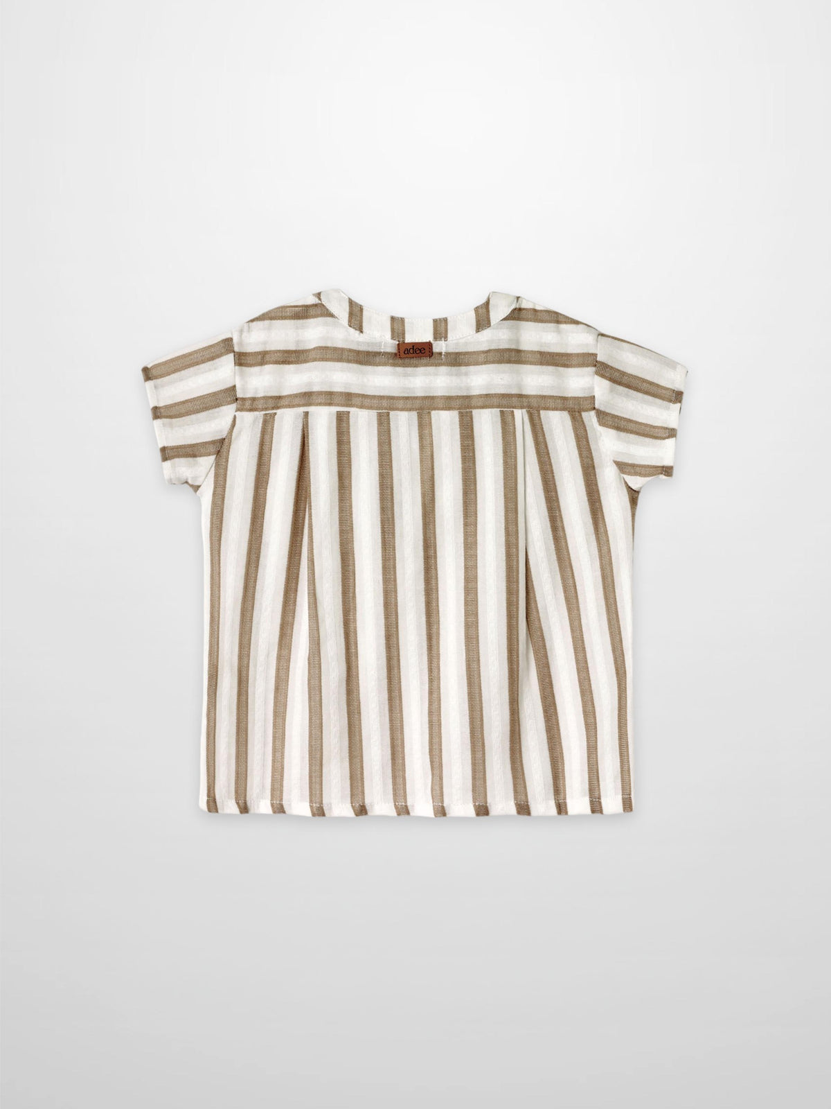 Adee tan and white striped boys dressy shirt with short sleeves