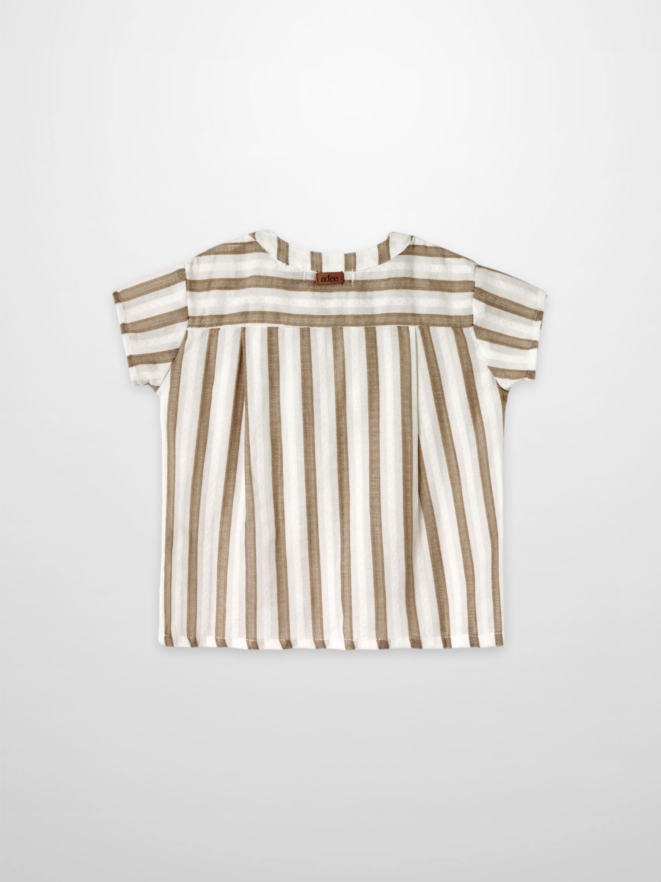 Adee tan and white striped boys dressy shirt with short sleeves