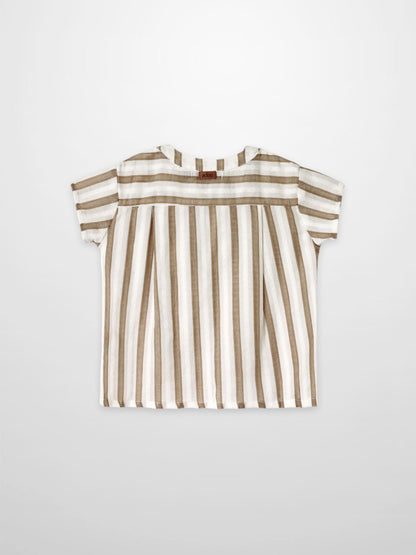 Adee tan and white striped boys dressy shirt with short sleeves
