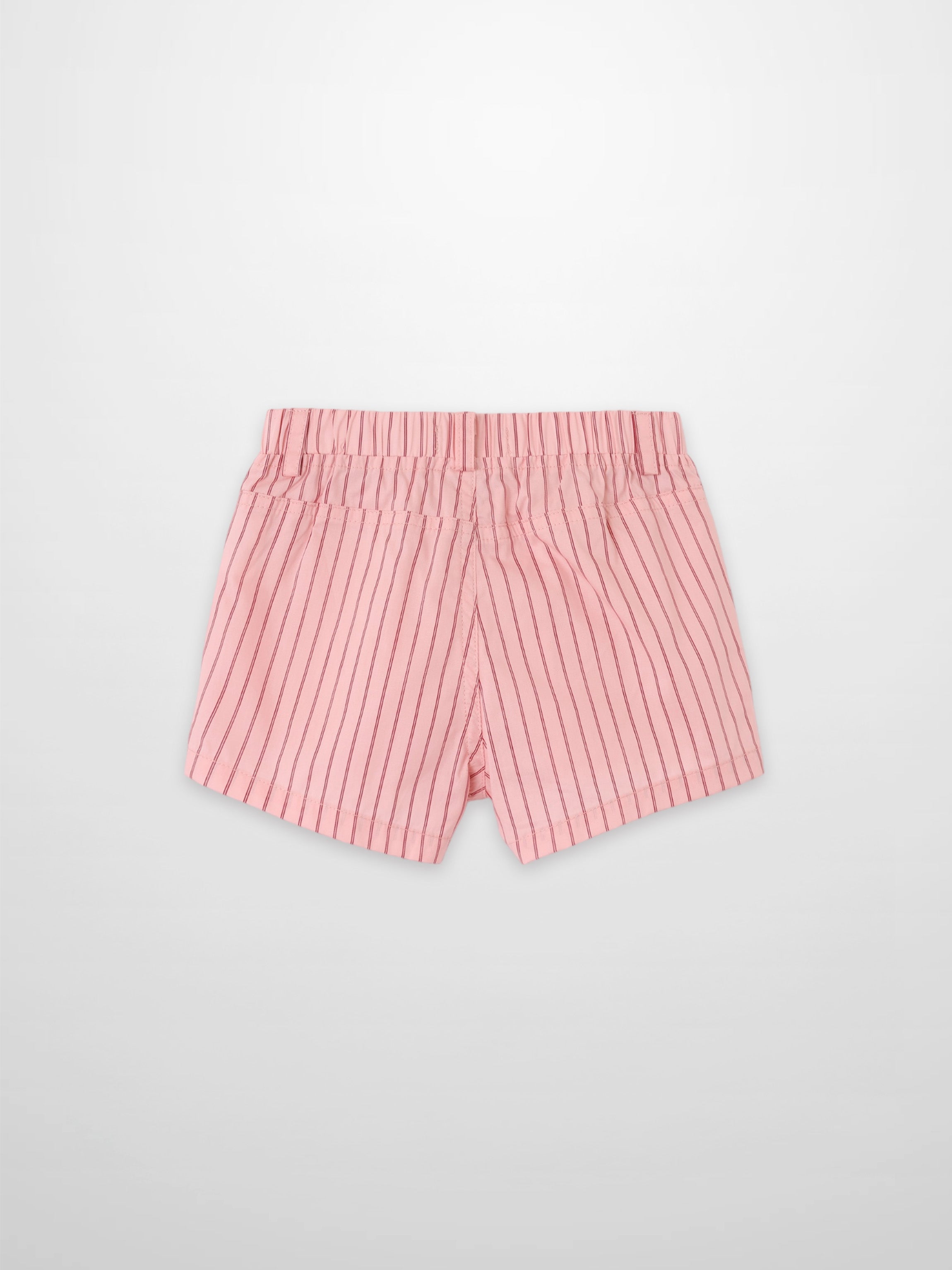 Striped cotton shorts for girls by Adee in pink with dark vertical stripes
