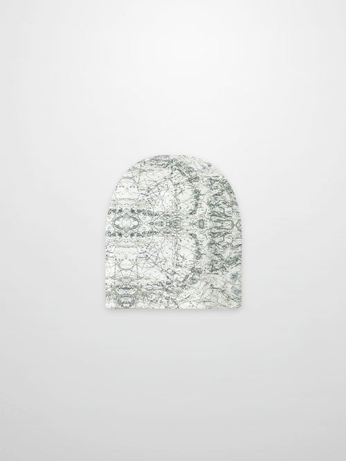 Map Beanie for boys by Adee; off-white knit with a map print.