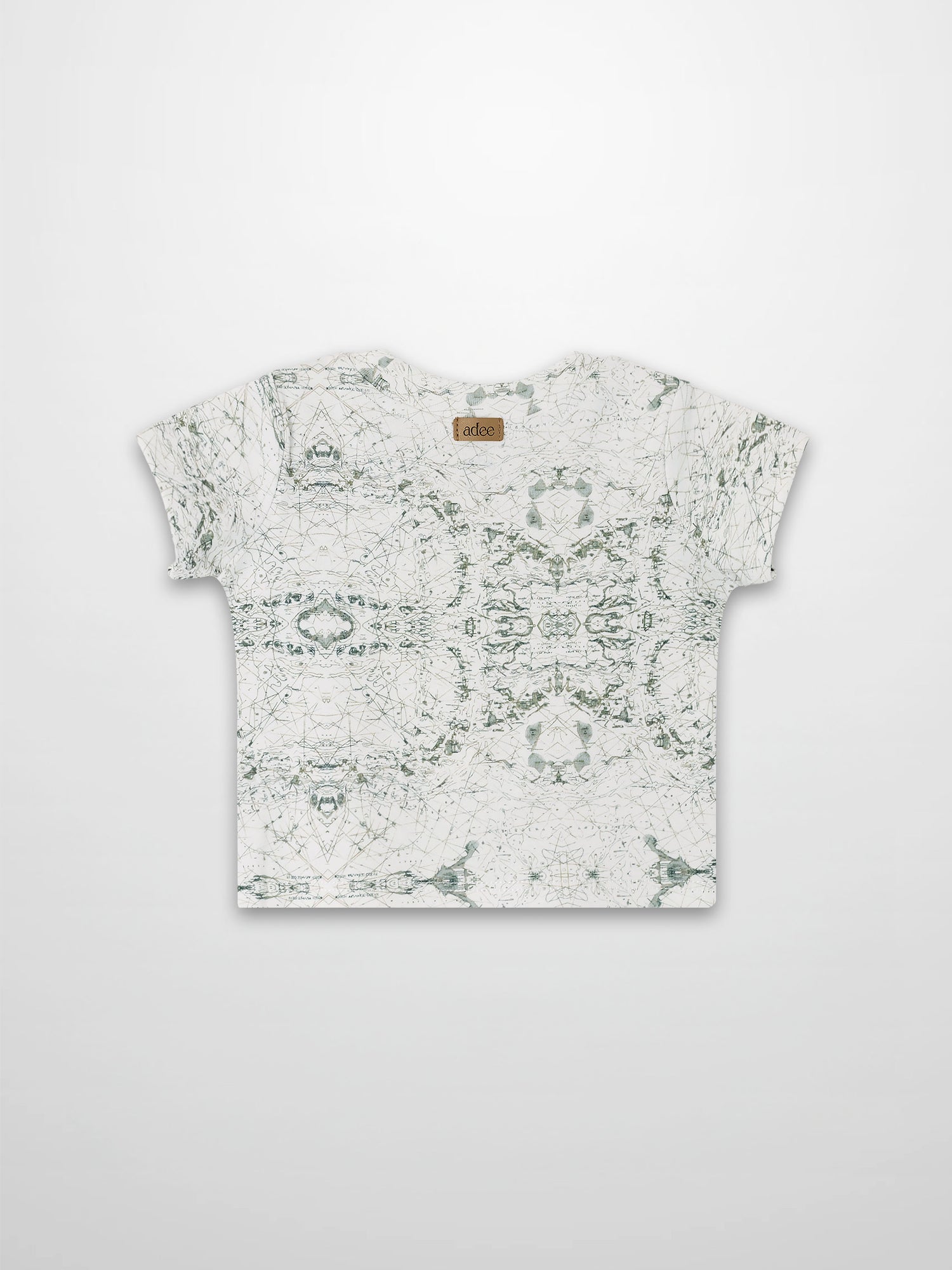 Map T-shirt with vintage sage-green map print on off-white fabric for babies and toddlers.