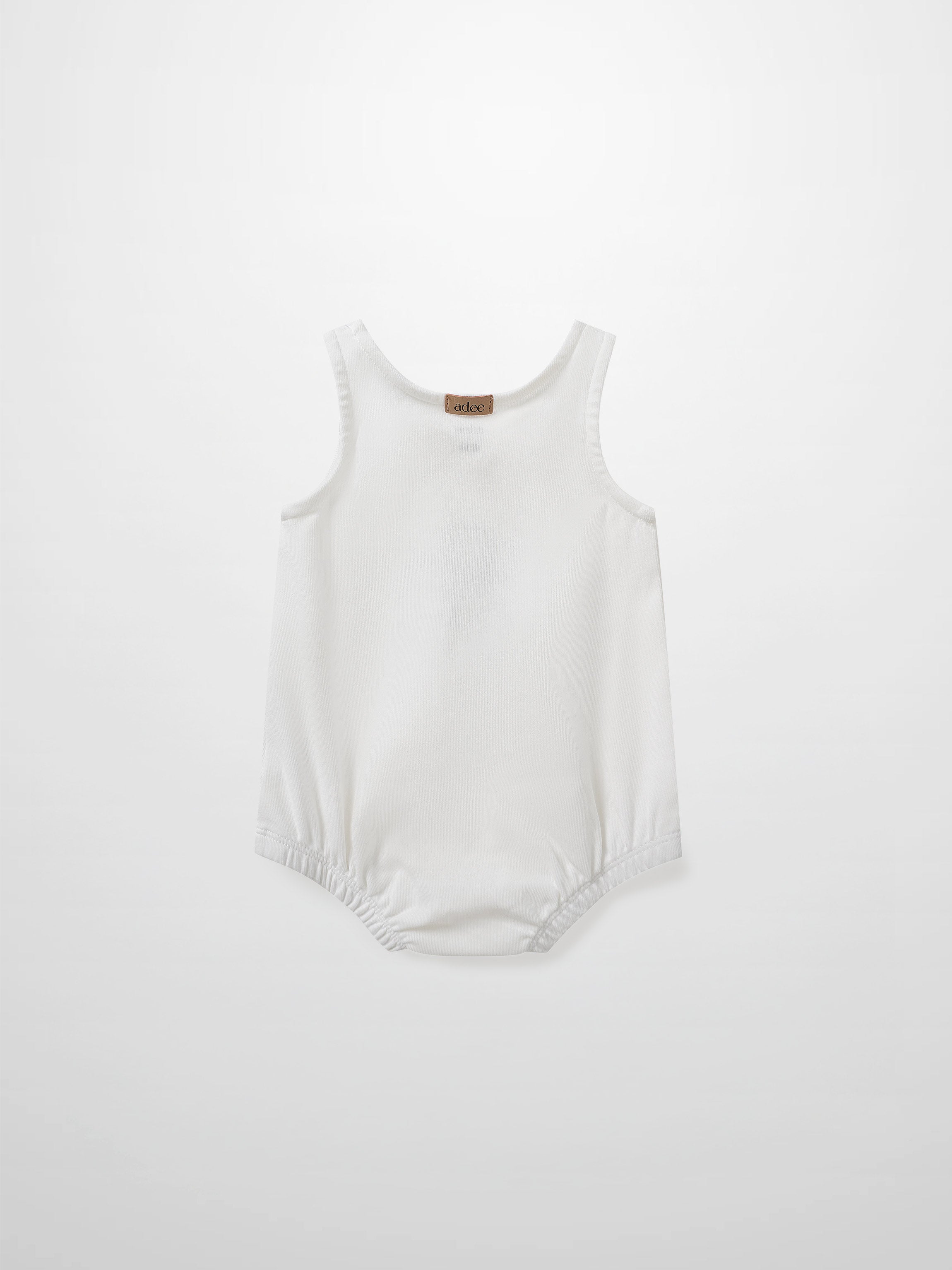Mini Gallery Romper white baby girls romper by Adee; sleeveless
